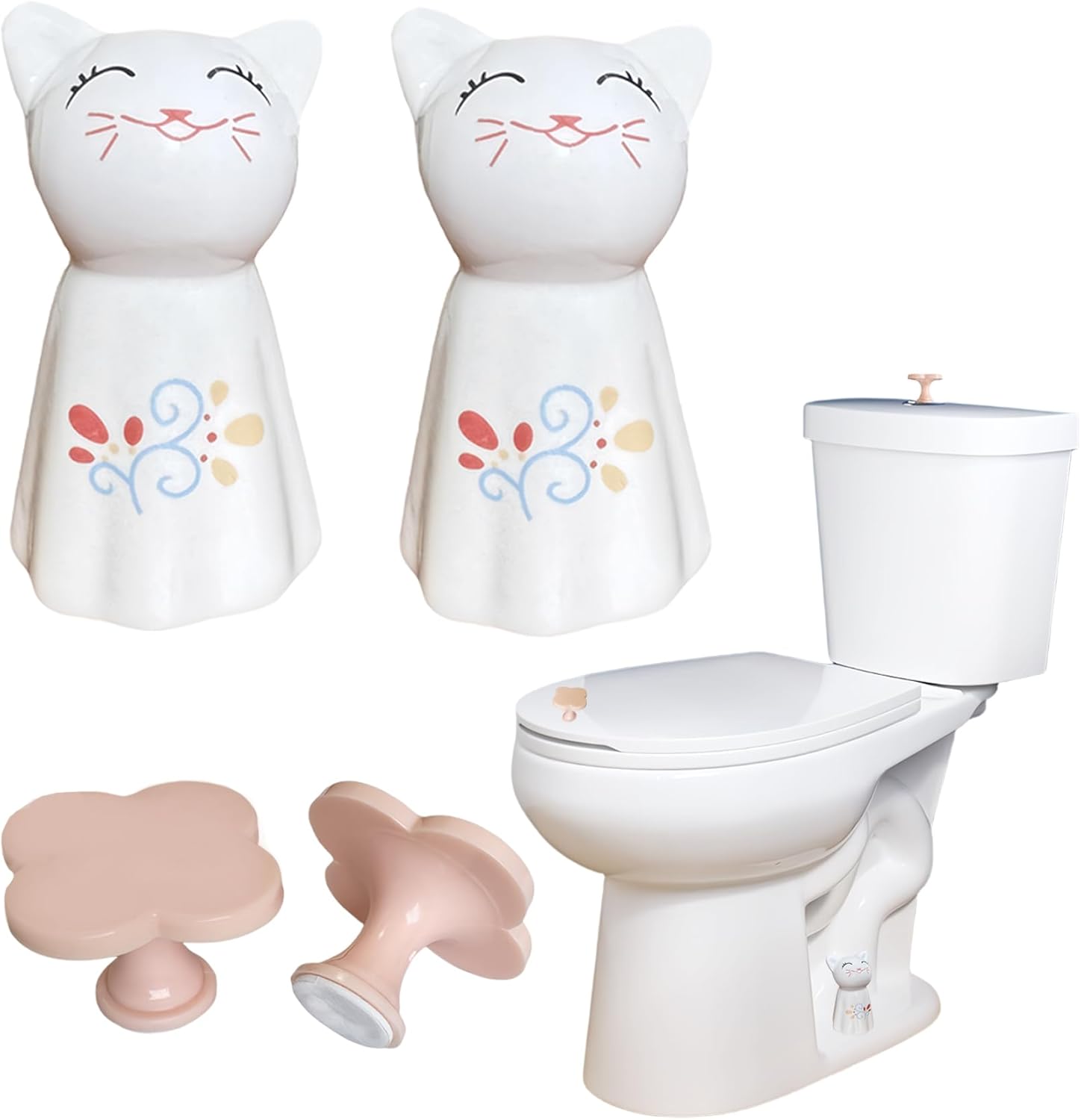 2Pcs Cat Ceramic Toilet Bolt Covers for Bathroom