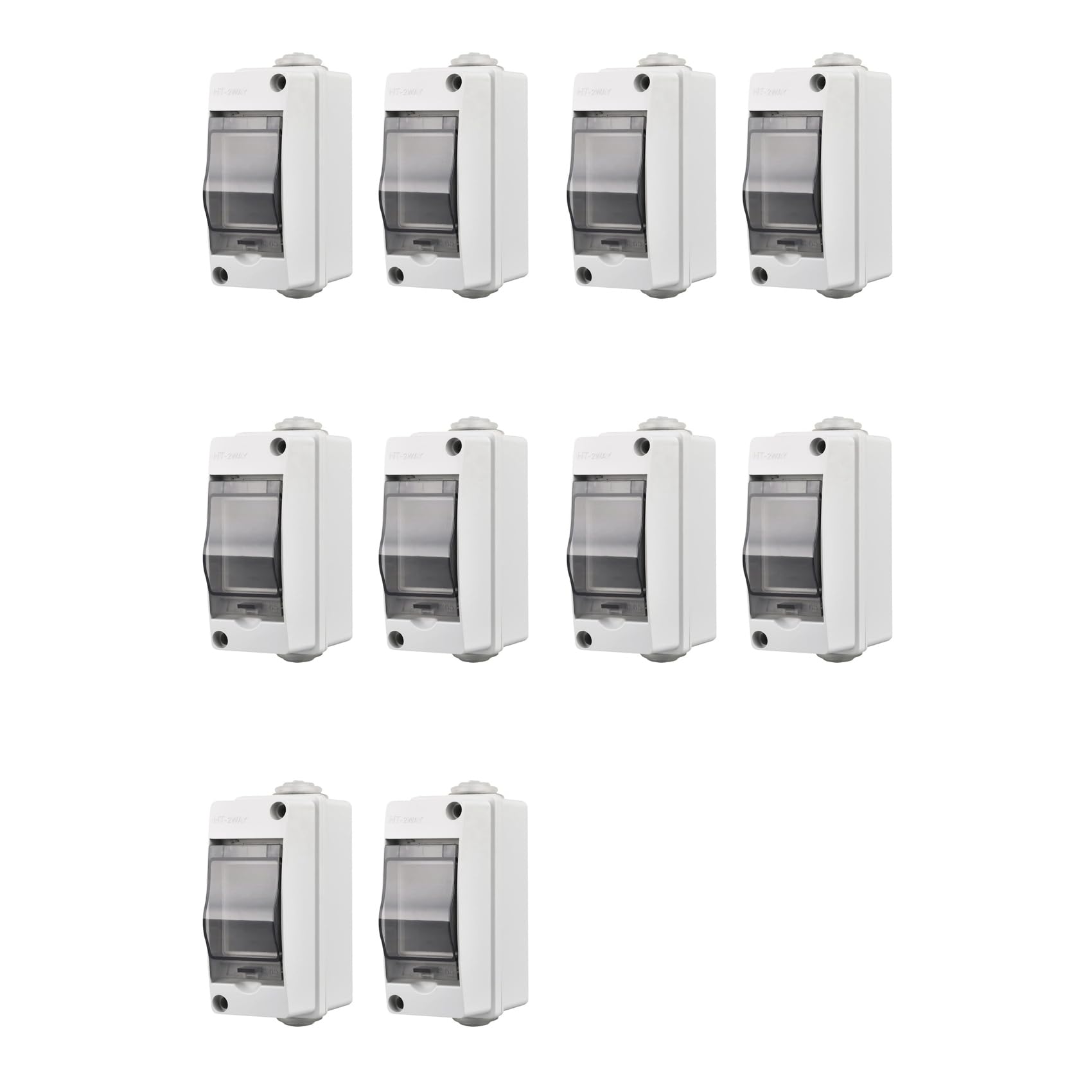 2 Way Distribution Protection Box, Waterproof Transparent Cover 2 DIN Rail Outdoor Distribution Junction Box 10Pcs