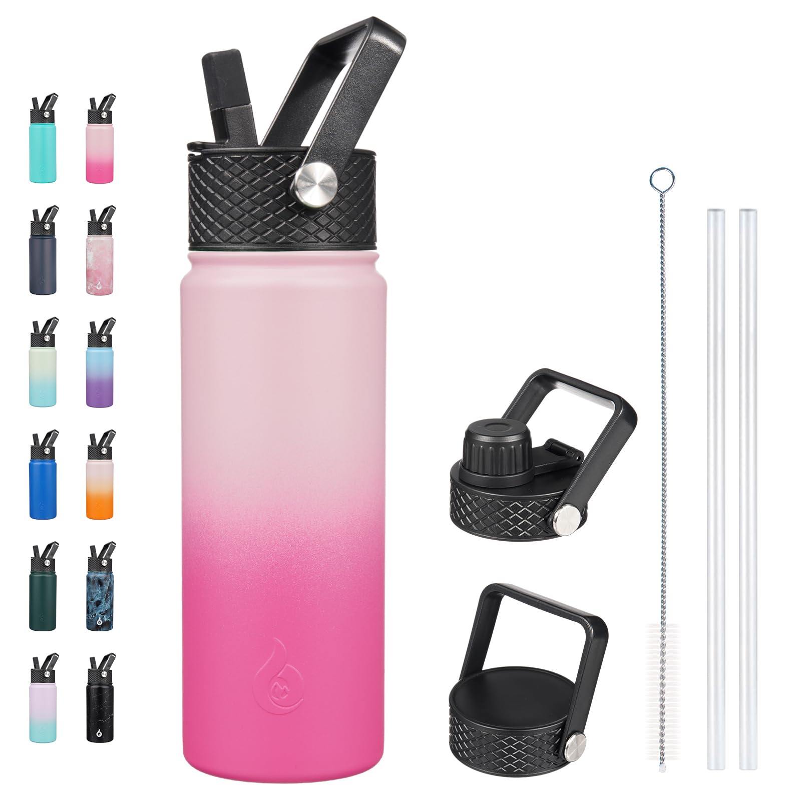 BJPKPK Insulated Water Bottles with Straw Lid, 22oz Cold & Hot Thermo, Stainless Steel Metal Water Bottle with 3 Lids, Reusable Thermo, Cups, Mugs for Daily Use-Cherry