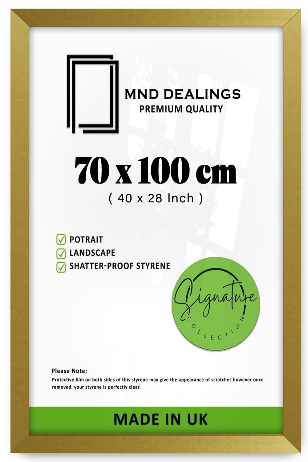 MND Dealings | MDF Wood Poster Frame (70 x 100 CM) Picture Frame for Portrait, Landscape & Art Gallery Display, Elegant MDF Finish for Timeless Wall Décor [ Gold ]
