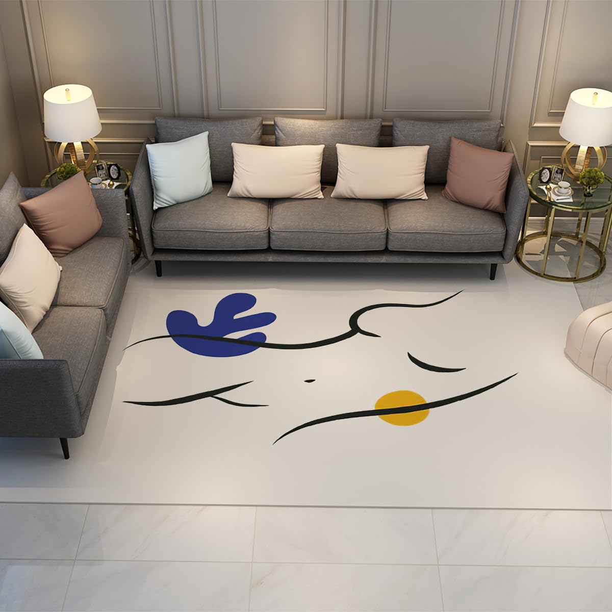 Tapis lavable doux à poils courts anti-tache silhouette Pablo Picasso