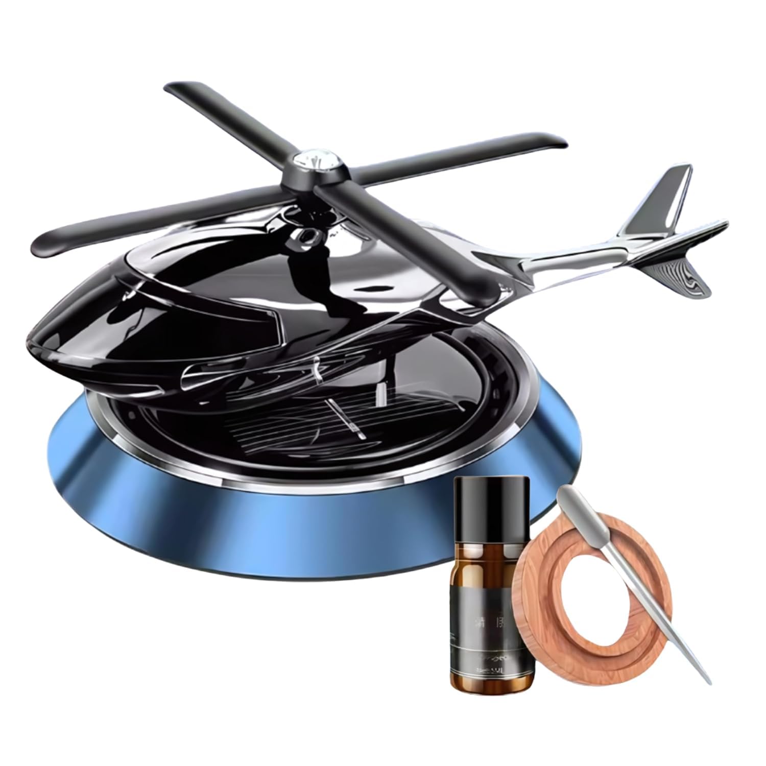 Solar Powered Rotating Helicopter Car Air Freshener Toy | Dashboard Perfume Diffuser Gadget | Refillable Essential Oil Fragrance Dispenser for Car Interior Decoration Accessories (Multicolour)-image-49