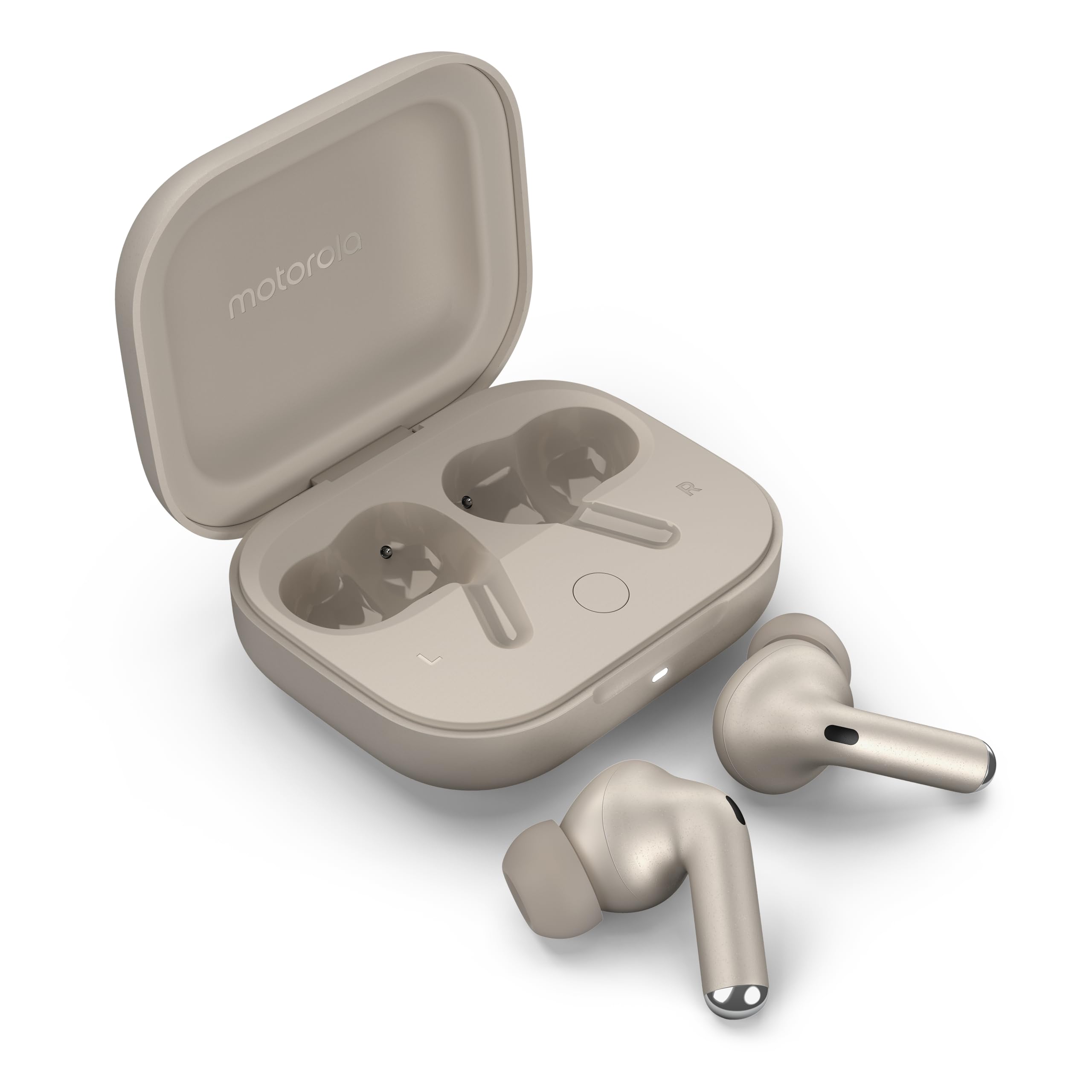 Motorola Moto Buds Plus, bezprzewodowe słuchawki, aktywna redukcja szumów, bezprzewodowe słuchawki Sound by Bose, przestrzenny dźwięk Dolby Atmos z, słuchawki Bluetooth autonomia do 38 godzin, beżowy