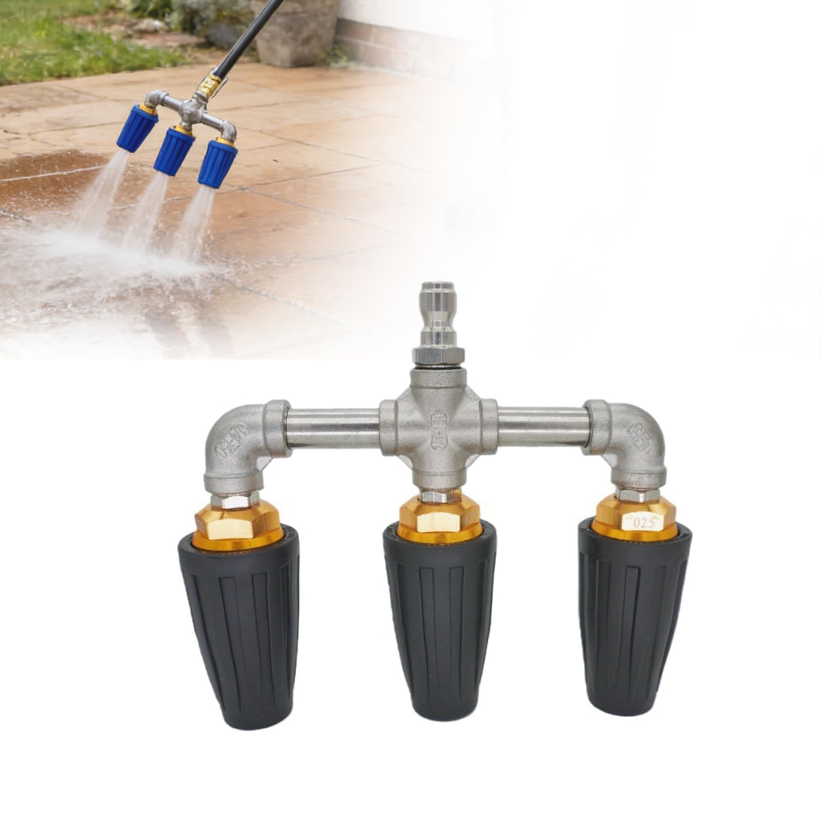 Triple Turbo Nozzle Pressure Washer,Pressure Washer Accessories,360° Rotating Turbo Nozzle with 1/4" Quick Connector,3-in-1 Turbo Nozzle,4000 PSI Power Nozzle Tips for Cleaning Brick/Concrete (Black)