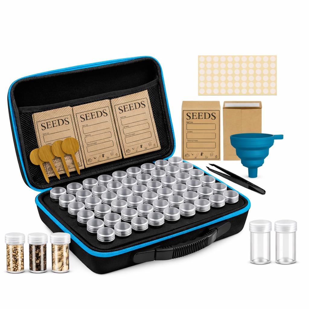 Caja organizadora de almacenamiento de semillas con 120 contenedores, bolsa con cremallera, sobres de semillas, etiquetas, embudos y pinzas, kit de almacenamiento para jardineros