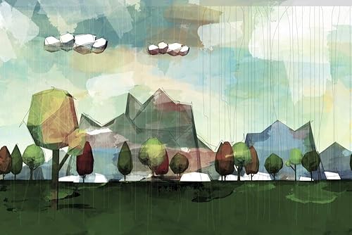 Posterazzi DPI12574358LARGE - Póster (impresión de 15.0 x 9.4 in), diseño de árboles y montañas y un cielo Moody