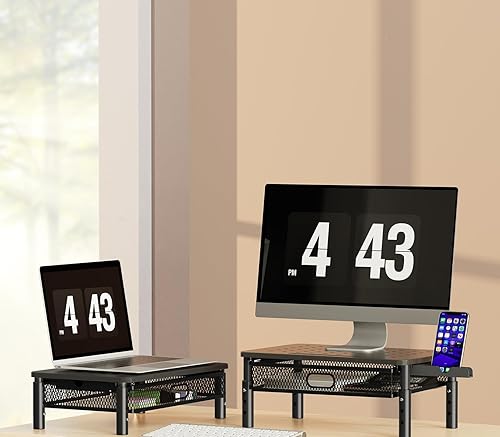 Miniatura 7 de Zimilar Monitor Stand Riser with Metal Mesh Drawer, Height Adjustable with Phone Holder for Computer, Laptop, Printer, Notebook, Computer Monitor
