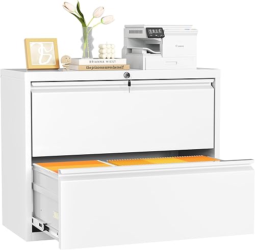 Miniatura 1 de INTERGREAT Archivador blanco con 2 cajones, archivador lateral de metal con cerradura, archivadores de oficina con mecanismo antiinclinación para