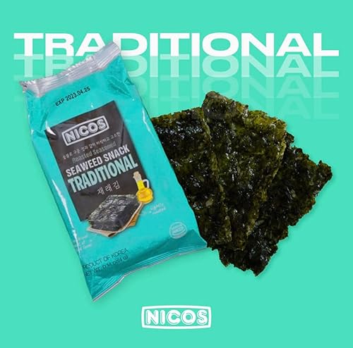Miniatura 8 de Nicos Bocadillo de algas marinas Sabor tradicional (paquete de 18) Bocadillo asado condimentado, comida coreana, aperitivo de mar para niños y