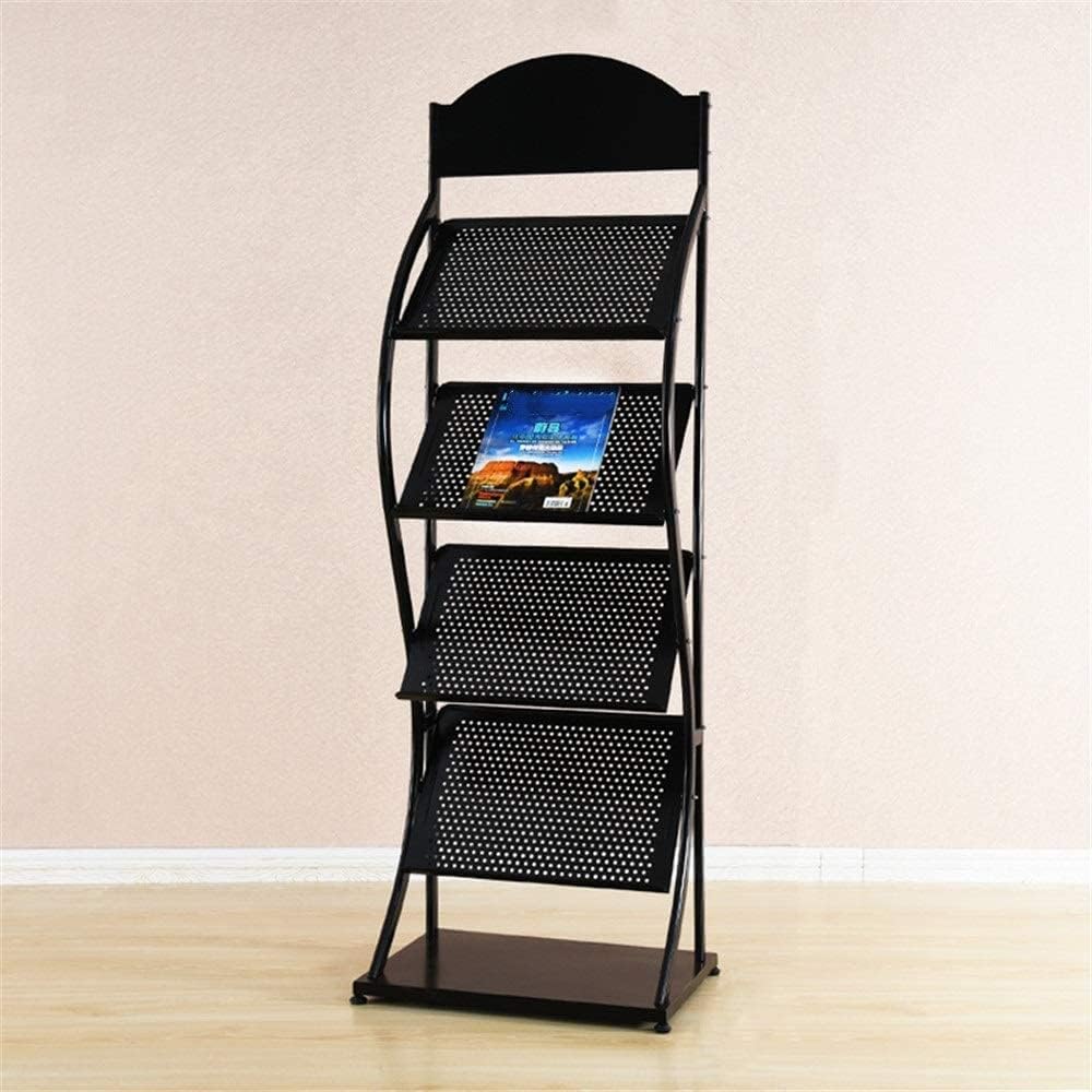 Shelf Floor Magazine Metal Rack Magazine and Brochure Rack 4-Tier Document Display Rack Black White Stand Magazine Rack (Color: Black Size: 152x48x32cm) (Color : Black Size : 152x48x32cm)