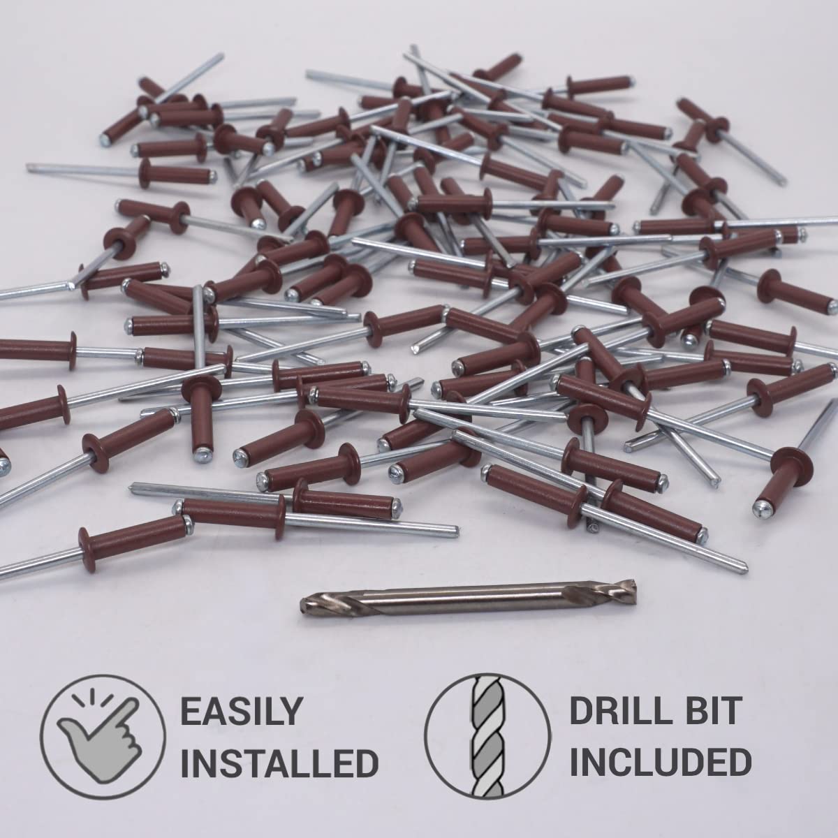 SKIR'CO (150 pcs) Painted Blind Rivets 4.0 x 16 mm, Aluminium Pop Rivets, Drill Bit Included (Oxide Red RAL 3009) - Image 3