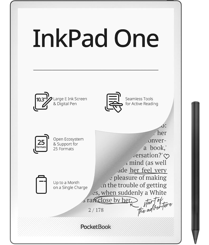 Pocketbook InkPad One E‑Reader, 10.3'' E‑Ink Mobius Display, 32 GB, Stylus‑Support, Bluetooth, SMARTlight, Matte Black – DE/at/CH‑Version