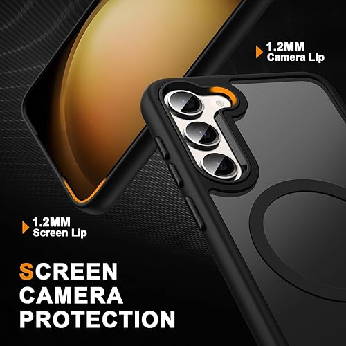 Miniatura 10 de CMYFUTNG Funda magnética para Samsung Galaxy S23 Ultra, prueba de caídas de grado militar compatible con MagSafe Parte trasera dura semidansparente