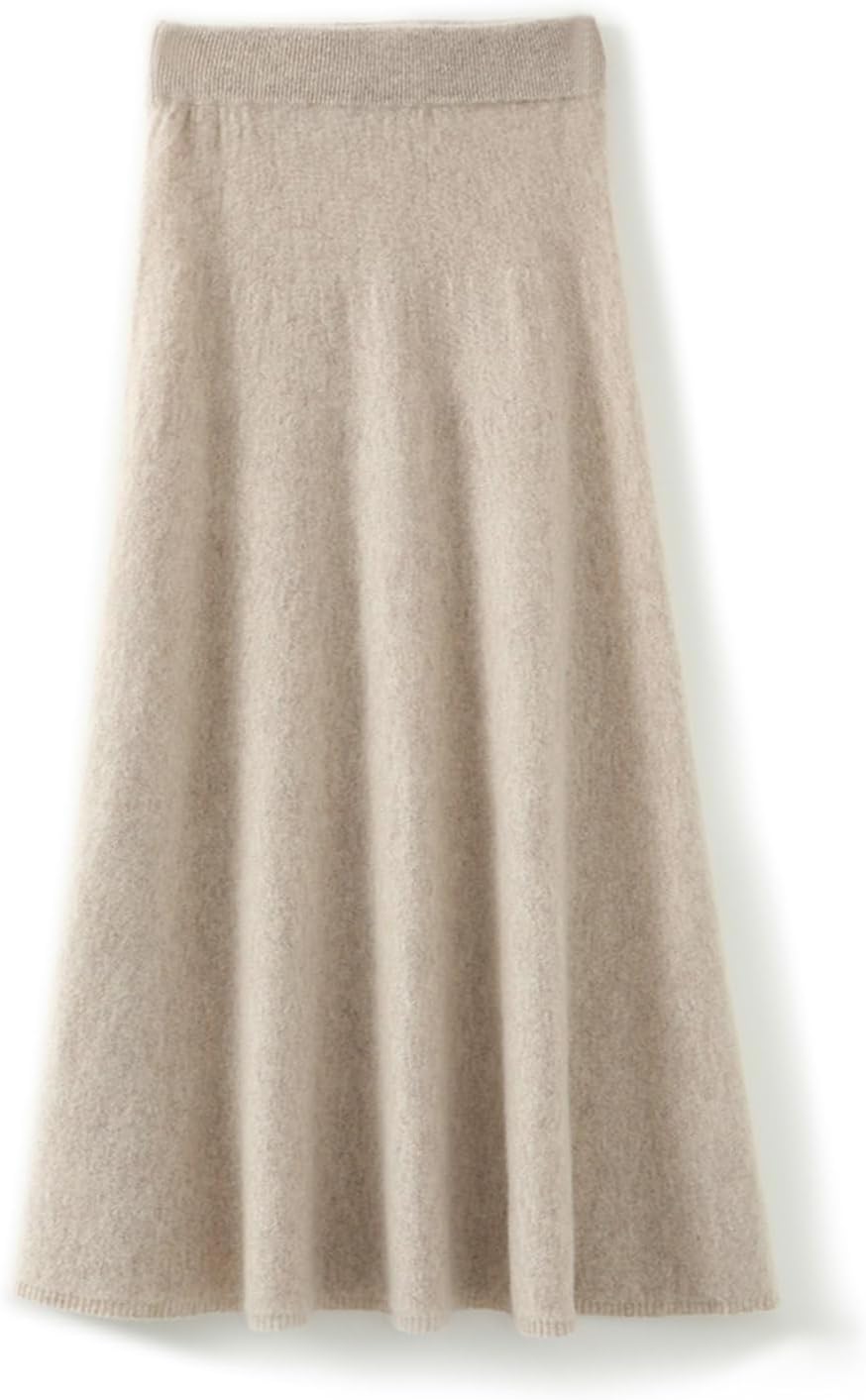 Long Skirt Women's Fall Winter 100% Merino Wool Knitted Skirt Ribbed Elastic Solid Warm Sweater Skirts - Image 3