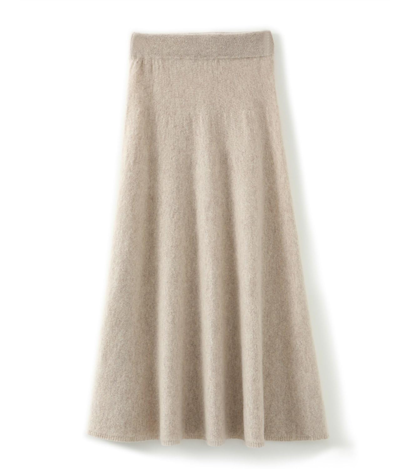 Falda larga para mujer, 100 % lana merino, acanalada, elástica, lisa, cálida, para otoño e invierno