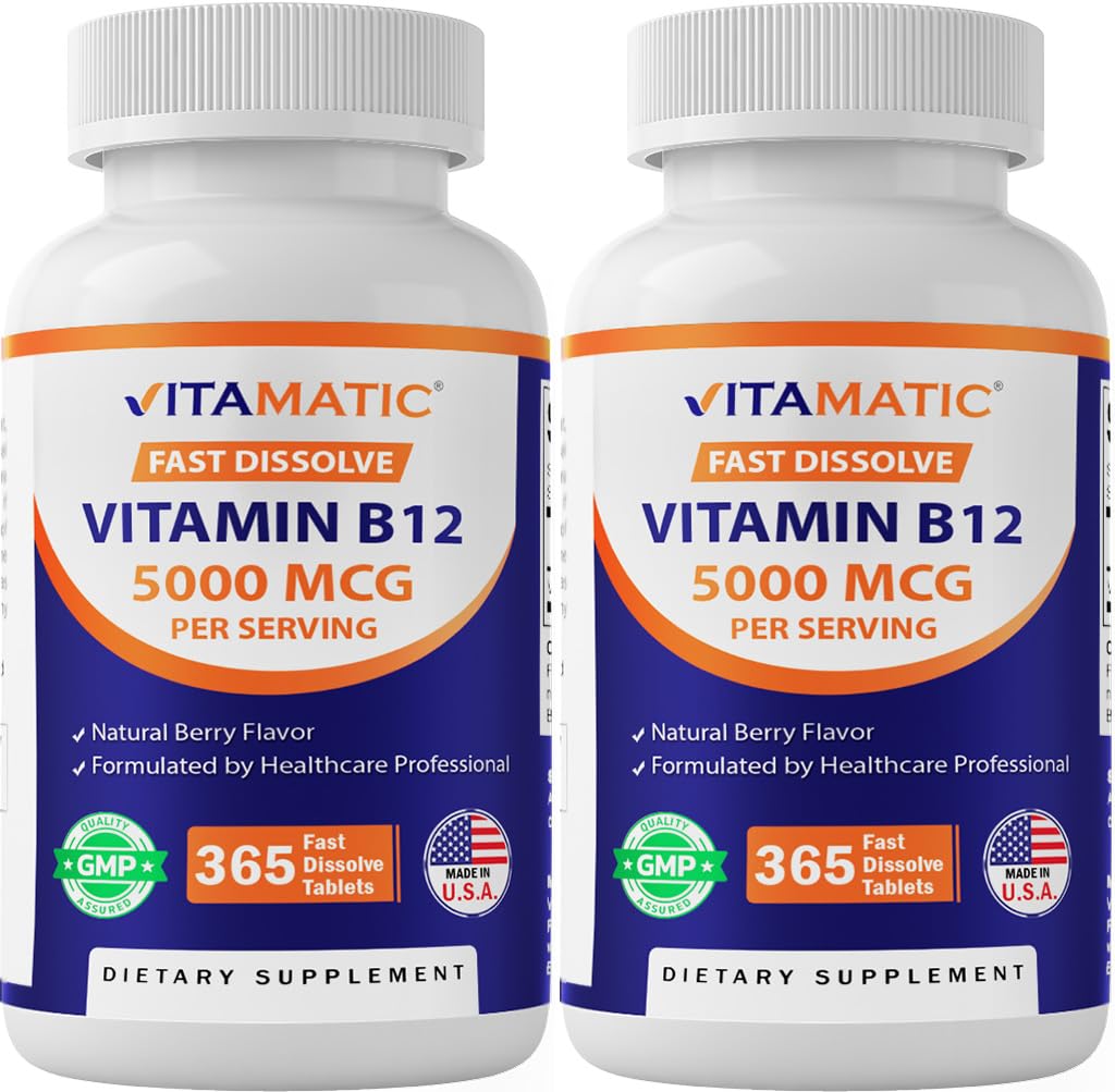 Vitamatic Vitamin B12 5000 mcg, 365 Fast Dissolve Tablets - 2 Pack