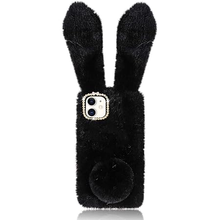 Amazon Com Plush Phone Cover For Apple Iphone 11 6 1 Super Cute And Warm Furry Fur Animal Rabbit Phone Case Thin Full Protective Cover Tpu For Girls Black Cell Phones Accessories