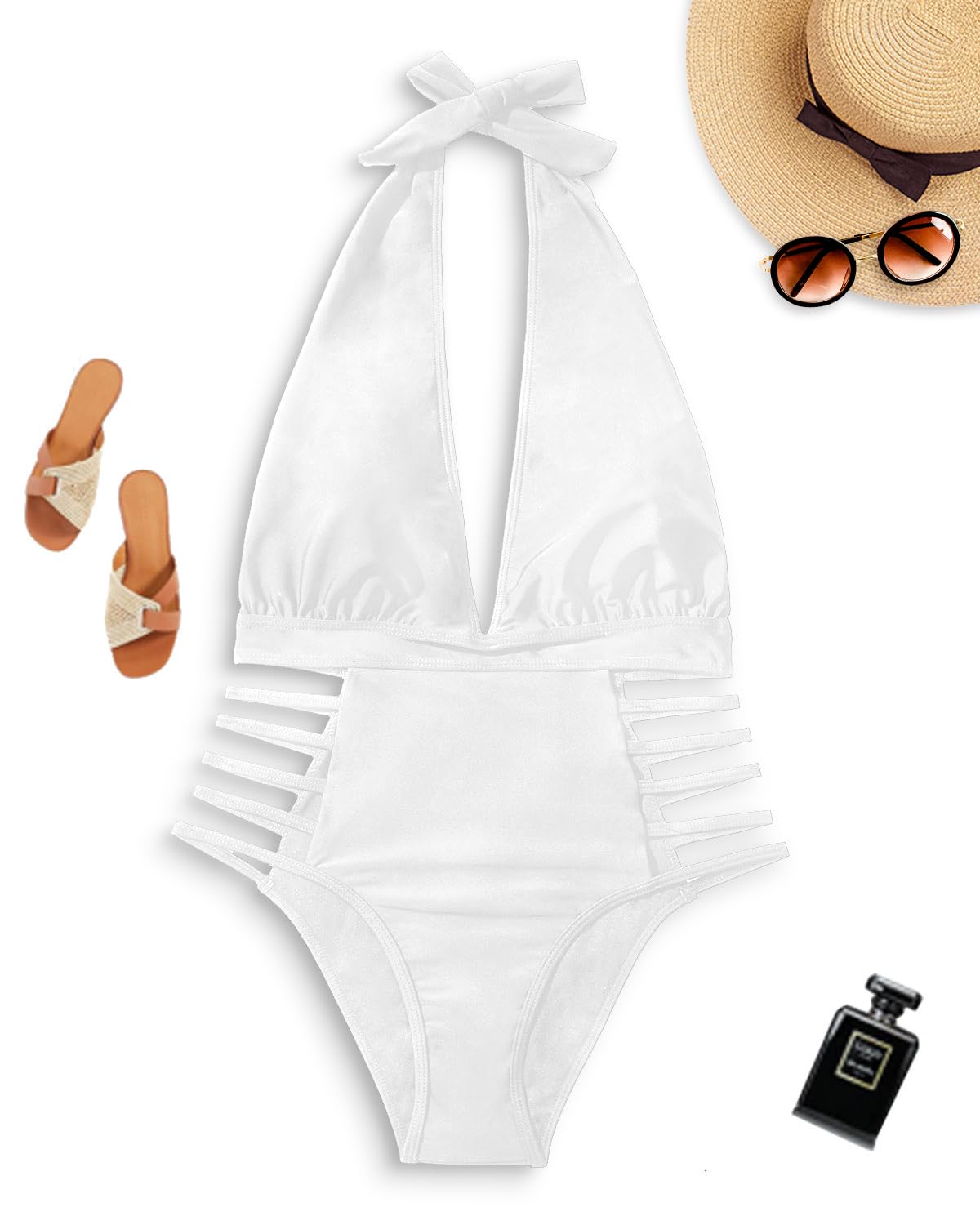 Aqua Eve Women Sexy One Piece Swimsuits Halter Plunge V Neck Cutout Bathing Suits