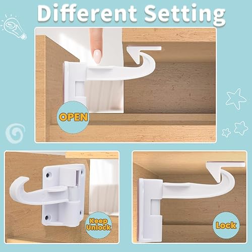 Miniatura 3 de Cerraduras invisibles para gabinete a prueba de bebés (paquete de 12), no requiere taladrar ni herramientas para la instalación