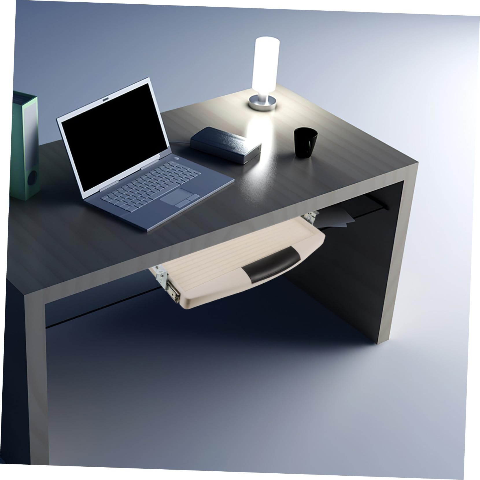 Bandeja ajustable para teclado debajo del escritorio, solución de almacenamiento deslizante con ángulo de inclinación que ahorra espacio, diseño de plástico ABS para oficina y hogar, perfecto para