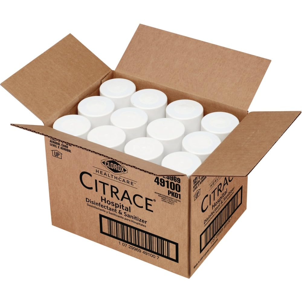 Citrace Hospital Disinfectant & Deodorizer, Citrus, 14oz Aerosol, 12/Carton