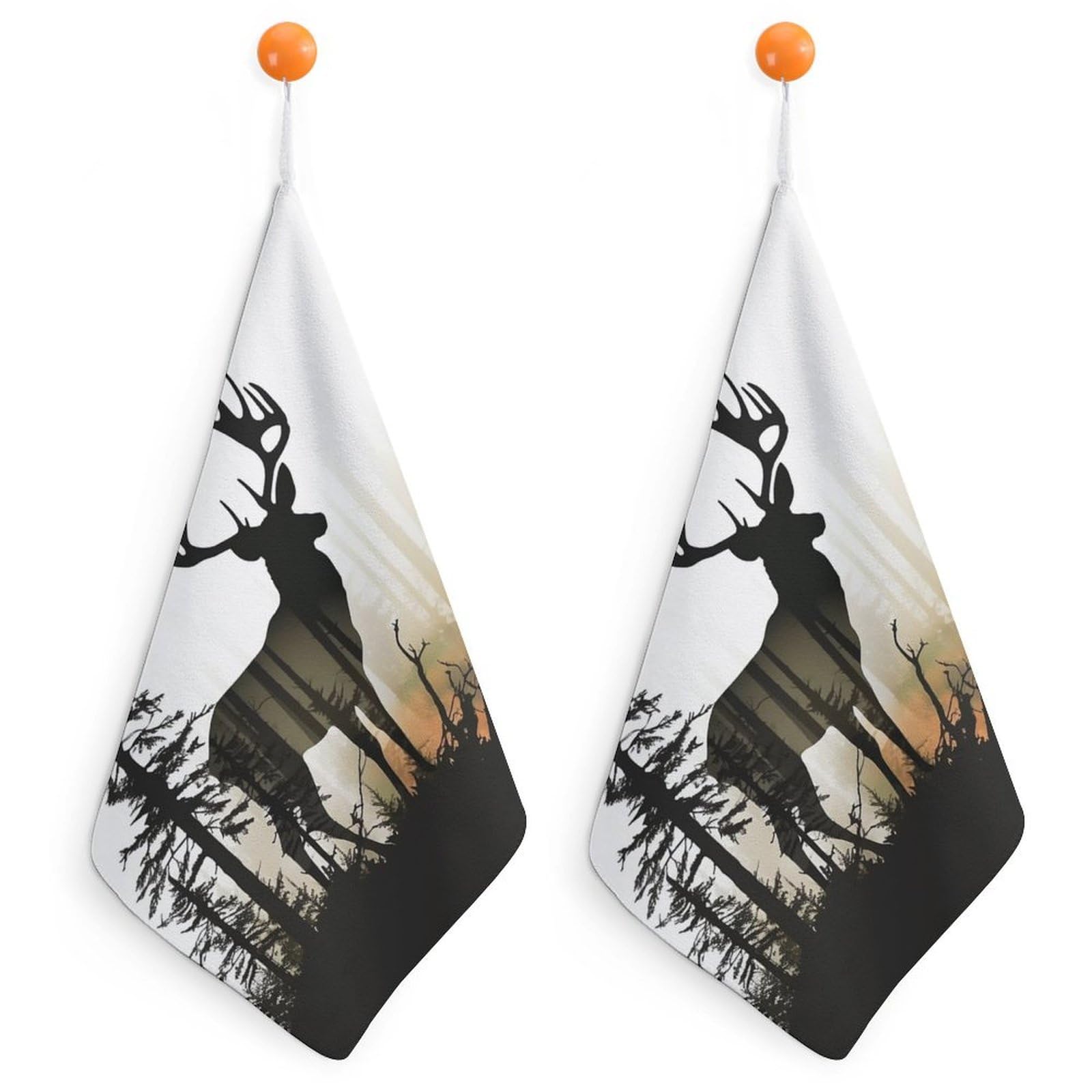 QMNLKH Deer Silhouette Hand Towels for Kitchen, Quick Dry Hanging Hand Towels with Loops, Absorbent Hand Towel for Bathroom, Square Soft Microfiber Towels for Gym, 11.8inch 2PCS