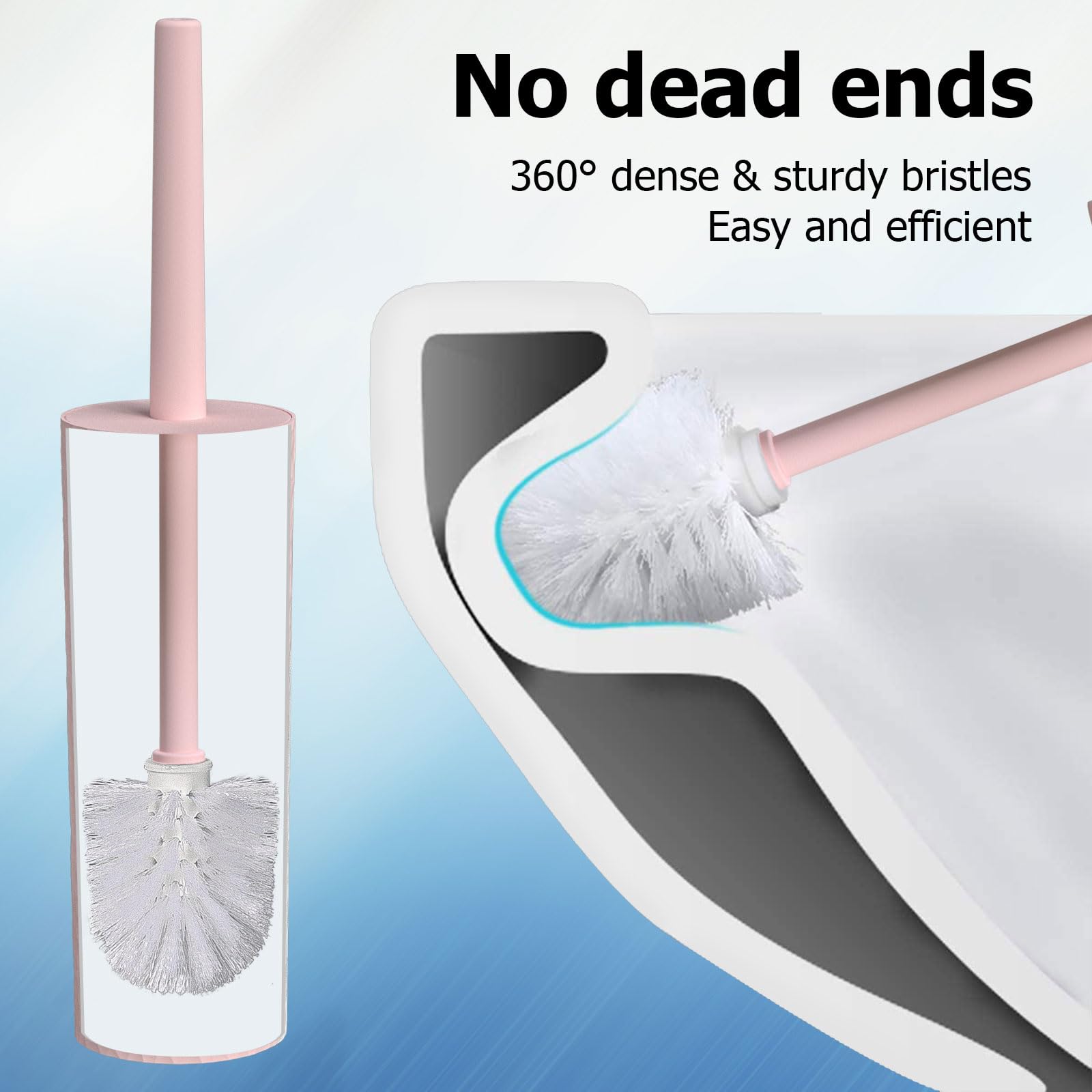 Topsky 2-Pack Closed Toilet Brush Compact Toilet Brush and Holder Plastic Round Barrel Loo Brush with Replacement Toilet Brush Head (Pink) - Image 3