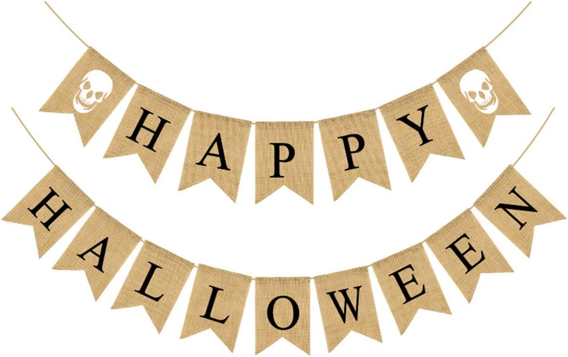 HLHXMWXY Happy Halloween Burlap Banner Garland Ghost Bunting Banner For Halloween Skull Party Decorations-Black Skull