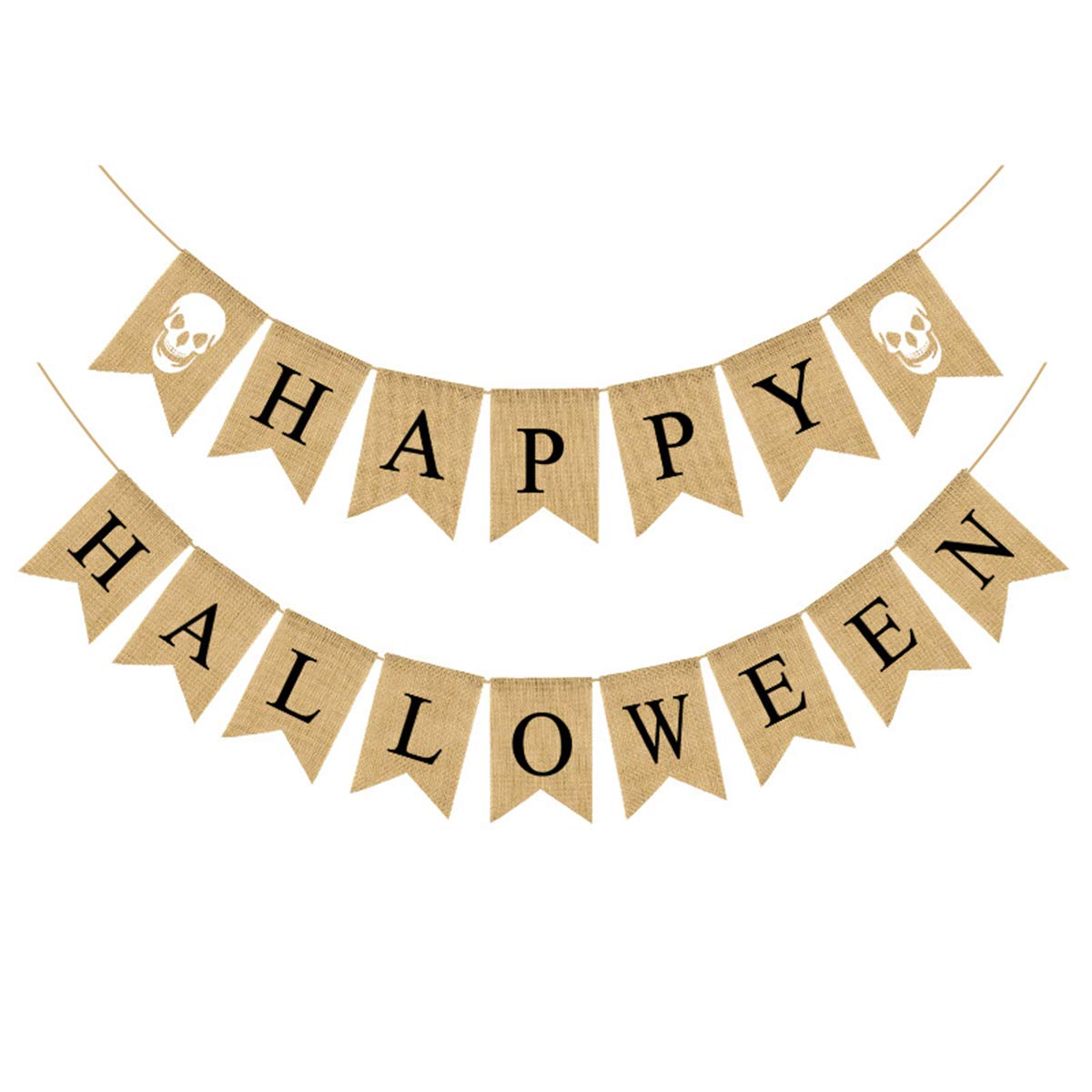 HLHXMWXY Happy Halloween Burlap Banner Garland Ghost Bunting Banner For Halloween Skull Party Decorations-Black Skull