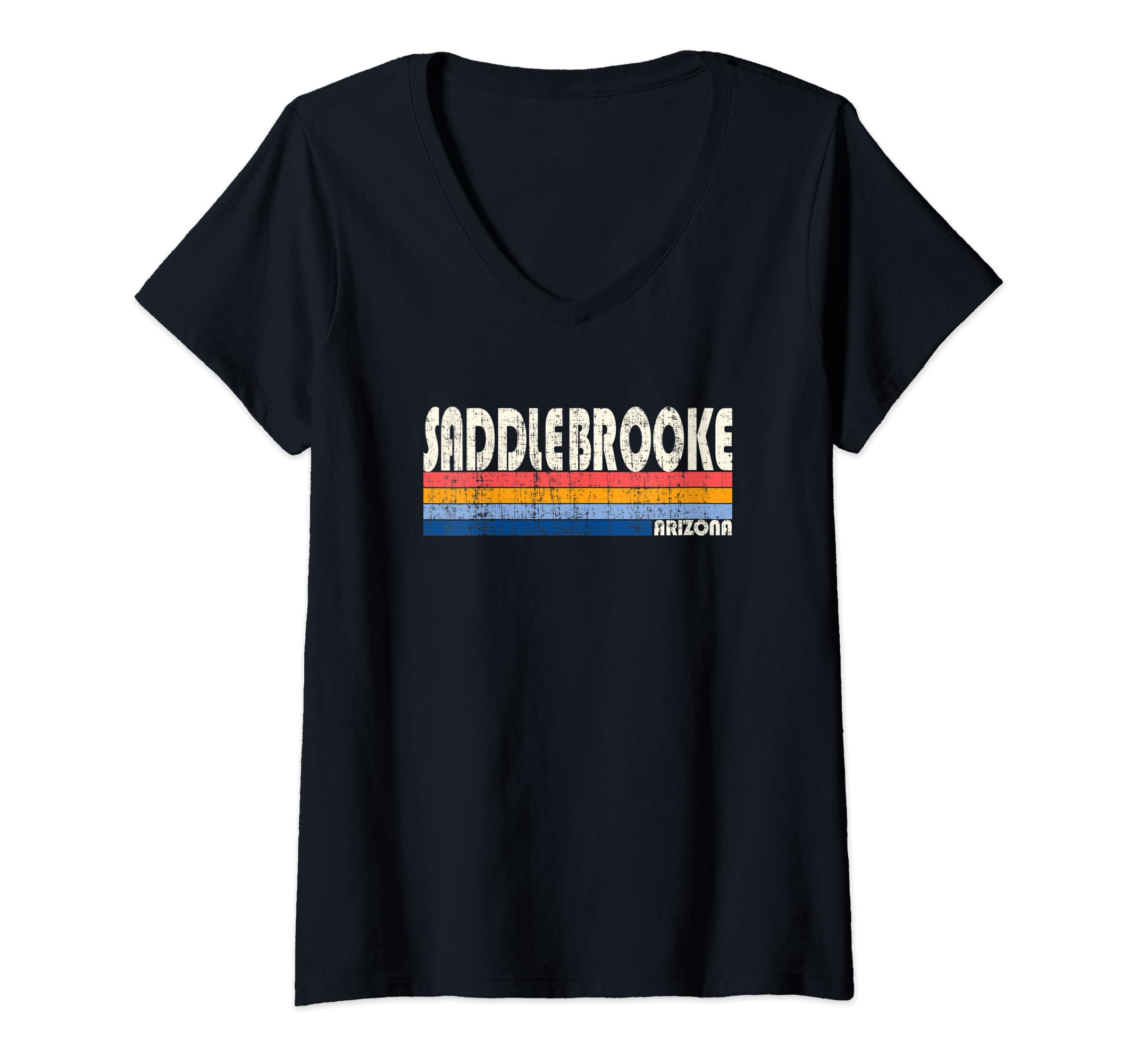 Womens Hometown Vintage Retro 70s 80s Style Saddlebrooke, AZ V-Neck T-Shirt