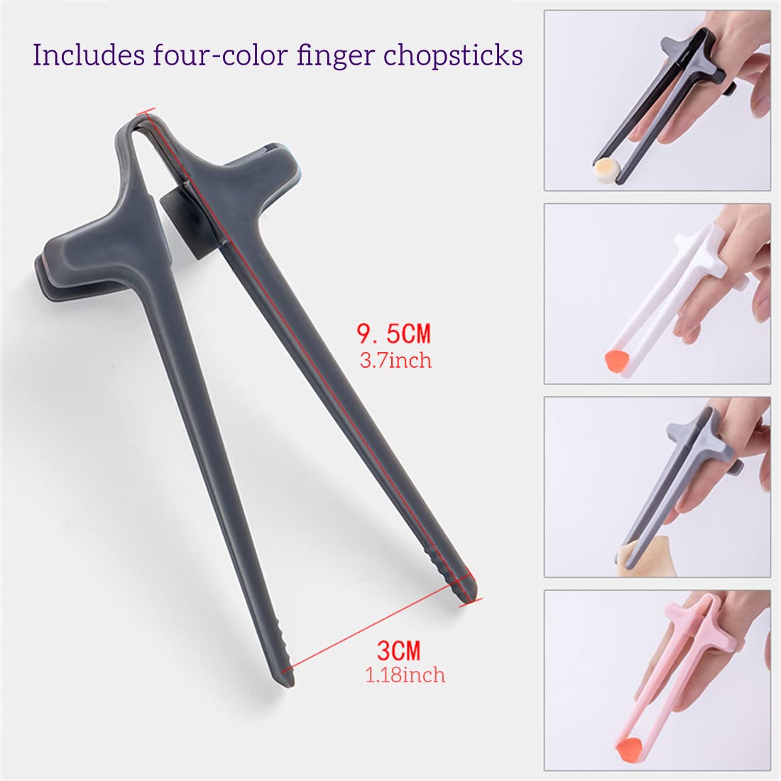 4 Stück Finger-Essstäbchen - Wiederverwendbare Snack-Pinzette Aus Kunststoff Schwarz