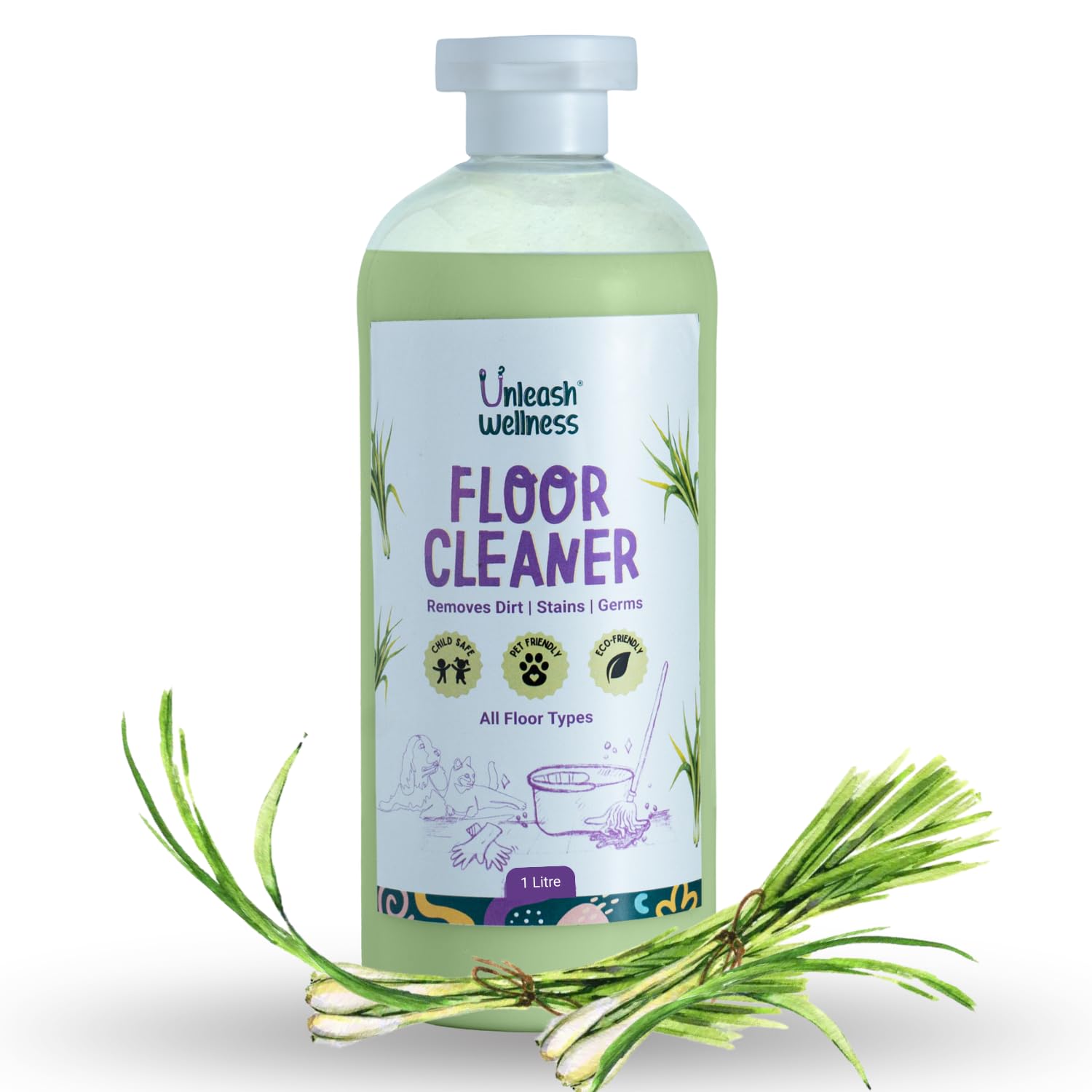 Unleash Wellness Natural Floor Cleaner | Kids & Pet-Friendly | No Chemicals & Preservatives | Suitable for All Floor Types | Natural Ingredients | 1000 ml