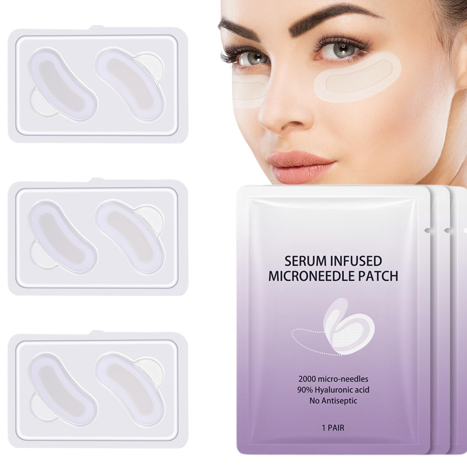dissolving glutathione eye patches 3Pairs Microneedle Patches,Micro Needle with Hyaluronic Acid,Peptides,Anti Wrinkle Eye Patch for Dark Circles,Puffy Eyes&Eye Dosage:3ml BPC-157 Peptide Injections for water feeding sensor