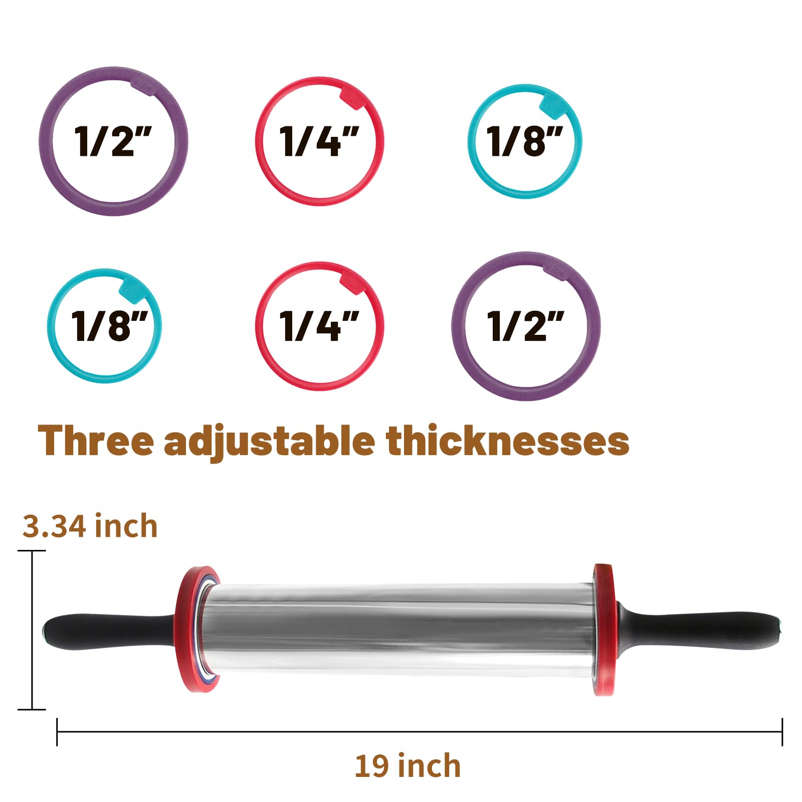 Nudelholz, Nudelholz und Silikon-Backmatte, Nudelholz, verstellbares Nudelholz aus Edelstahl mit dicken Ringen zum Backen von Teig, Pizza, Kuchen, Nudeln