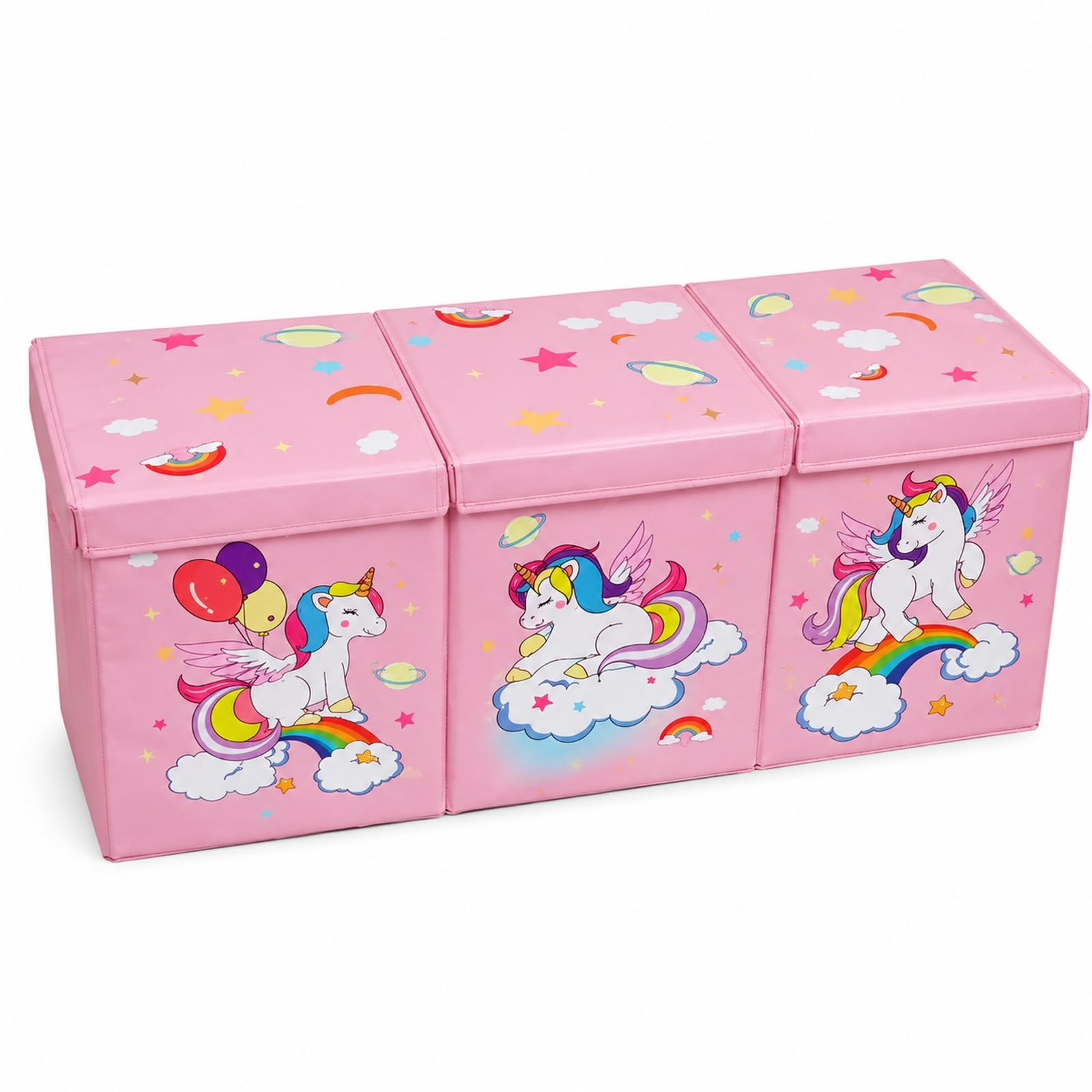 GOOGO Contenitore per giocattoli con coperchio, grande scatola pieghevole per cameretta, box porta giochi per libri, peluche e vestiti, 98 x 34 x 40 cm (rosa)