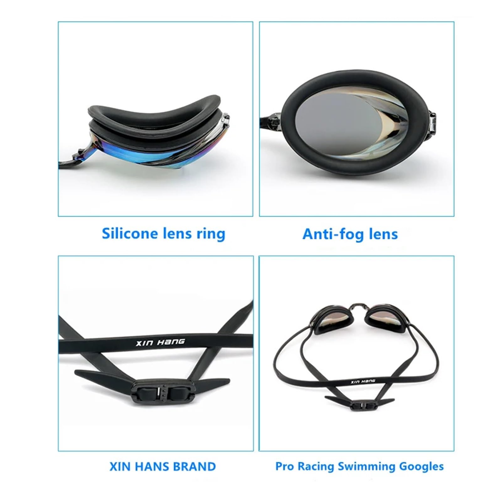 JANSELNOVA Occhialini da nuoto corsa professionali Occhiali bagno unisex con lenti trasparenti placcatura elettrolitica Occhialini da nuoto