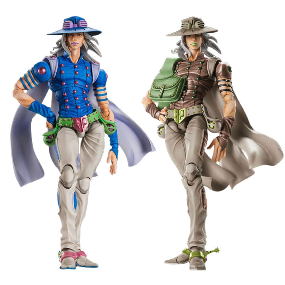 Anjinguang Gyro Zeppeli Action Figures JJBA Anime Figures Statue with Interchangeable Accessories Movable Joints Jotaro Super Action Figurine Collectible 16CM