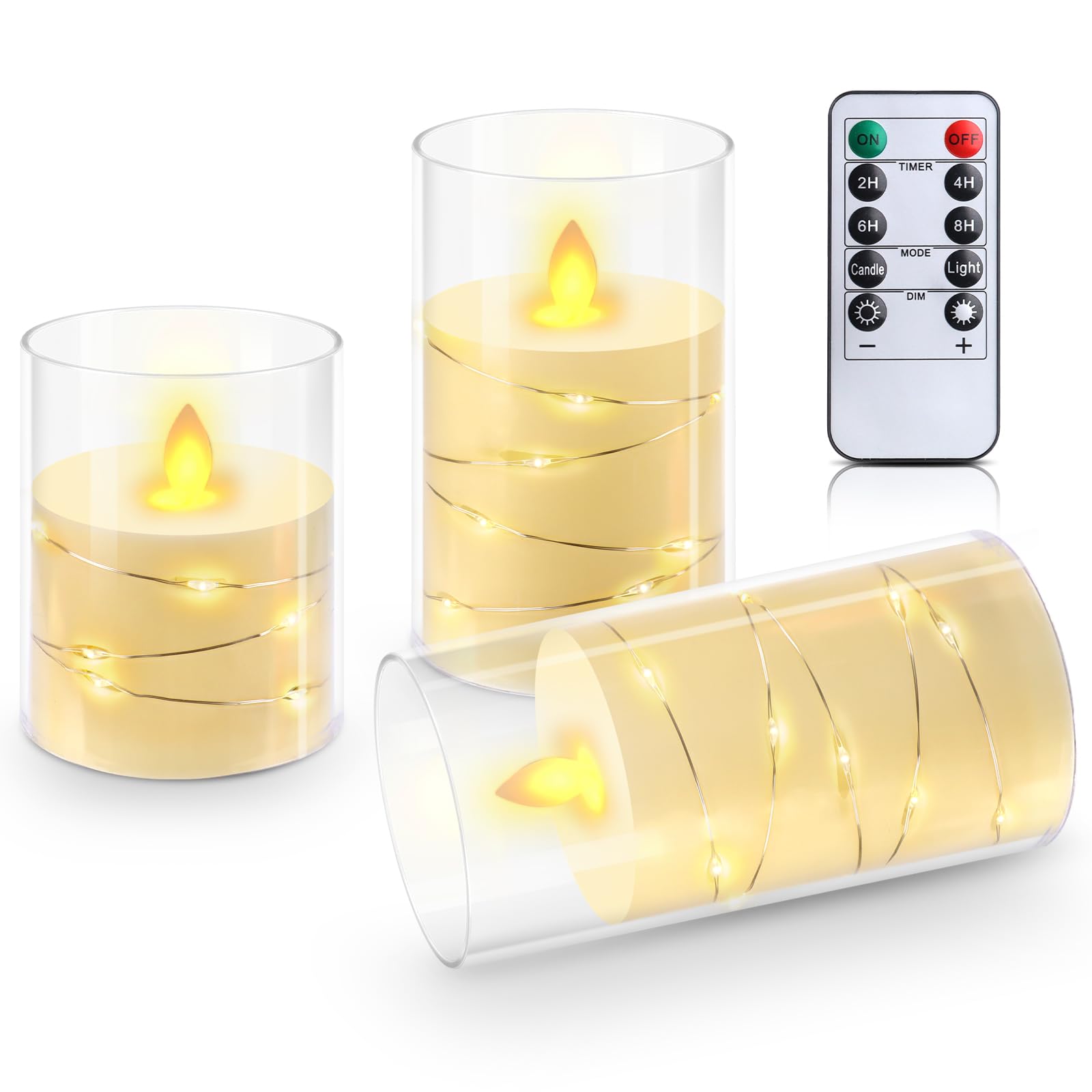 3 Piezas Velas LED, LED Velas sin Llama, LED Velas de Cera con Mando a Distancia y Temporizador, Vela LED Efecto Llama, Funcionamiento con Batería, para Fiestas, Decoración del Hogar Aire Libre