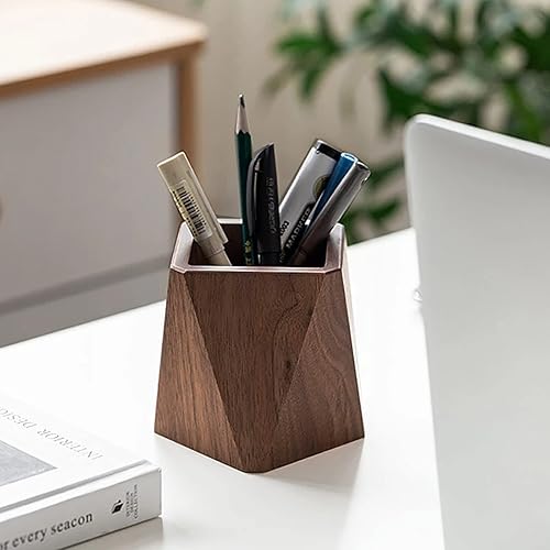 Miniatura 4 de Caja de lápices de madera de nogal negro, organizador estacionario de escritorio de múltiples usos, soporte para bolígrafos de madera, tazas,