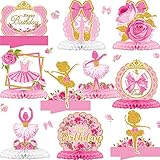 Chinco 10 Pcs Ballerina Birthday Party Decorations Table Centerpieces Supplies Dancing Girls Decor Tutus Honeycomb Centerpiece for Baby Shower Wedding