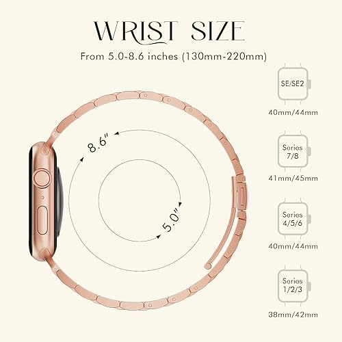 Miniatura 2 de Correas de metal delgadas y sólidas compatibles con Apple Watch Band Series 9 8 7 6 5 4 3 2 1 SE Ultra, 1.496 pulgadas, 1.575 pulgadas, 1.614