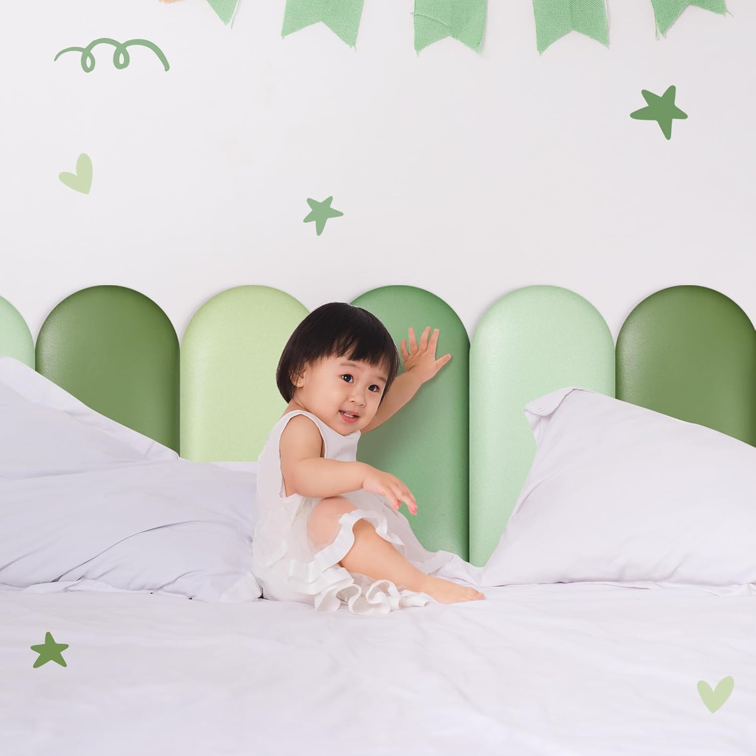 jetec 4 pcs wall padding for kids with autism playroom anti collision 3d 15. 75 x 7. 87 inch peel and stick headboard upholstered wall panels for nursery protection(green series) 15.75 x 7.87 inch green series 4