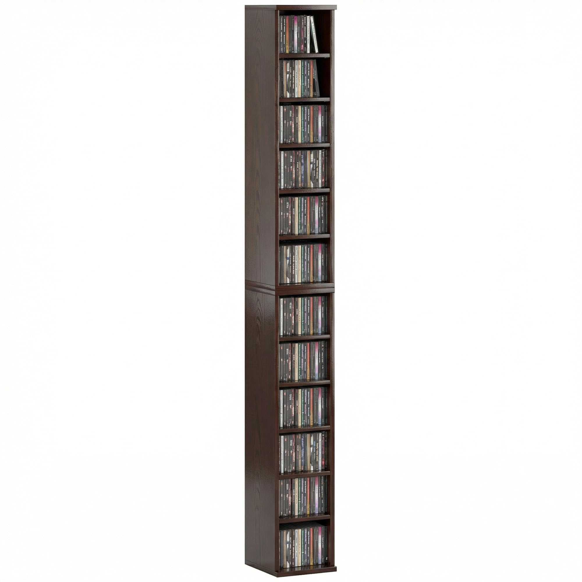 HOMCOM Set di 2 ripiani a colonna armadio CD-DVD 6 + 6 scomparti 21 x 22,5 x 88,5 cm capacità max. 204 CD Marrone