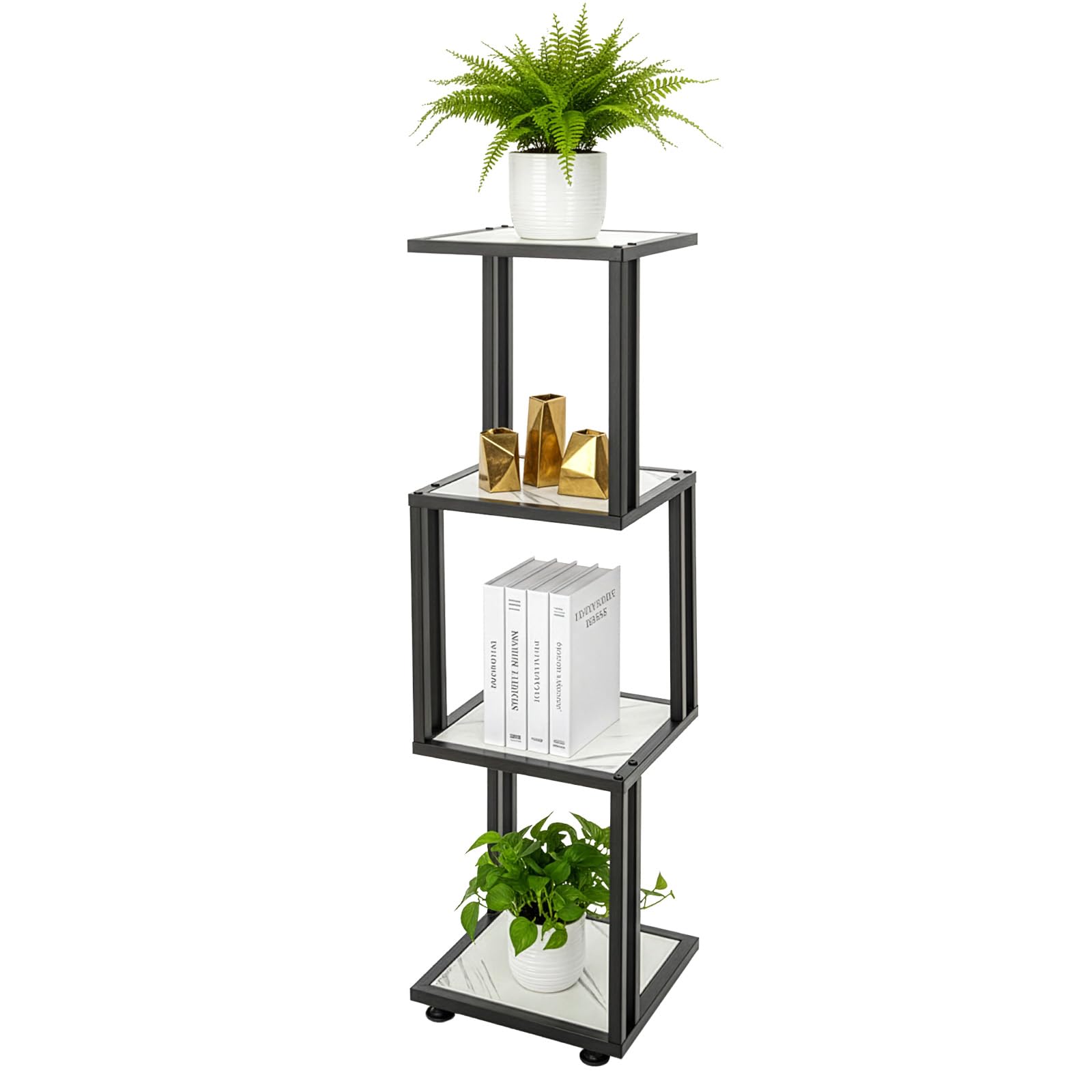 EVERGOODS Plant Stand Indoor Plant Shelf Outdoor Wood Plant Rack for Multiple Plants 4 Tiers Ladder Plant Holder Metal Plant Shelf Wood Flower Stand for Home Living Room Decor Patio Decor