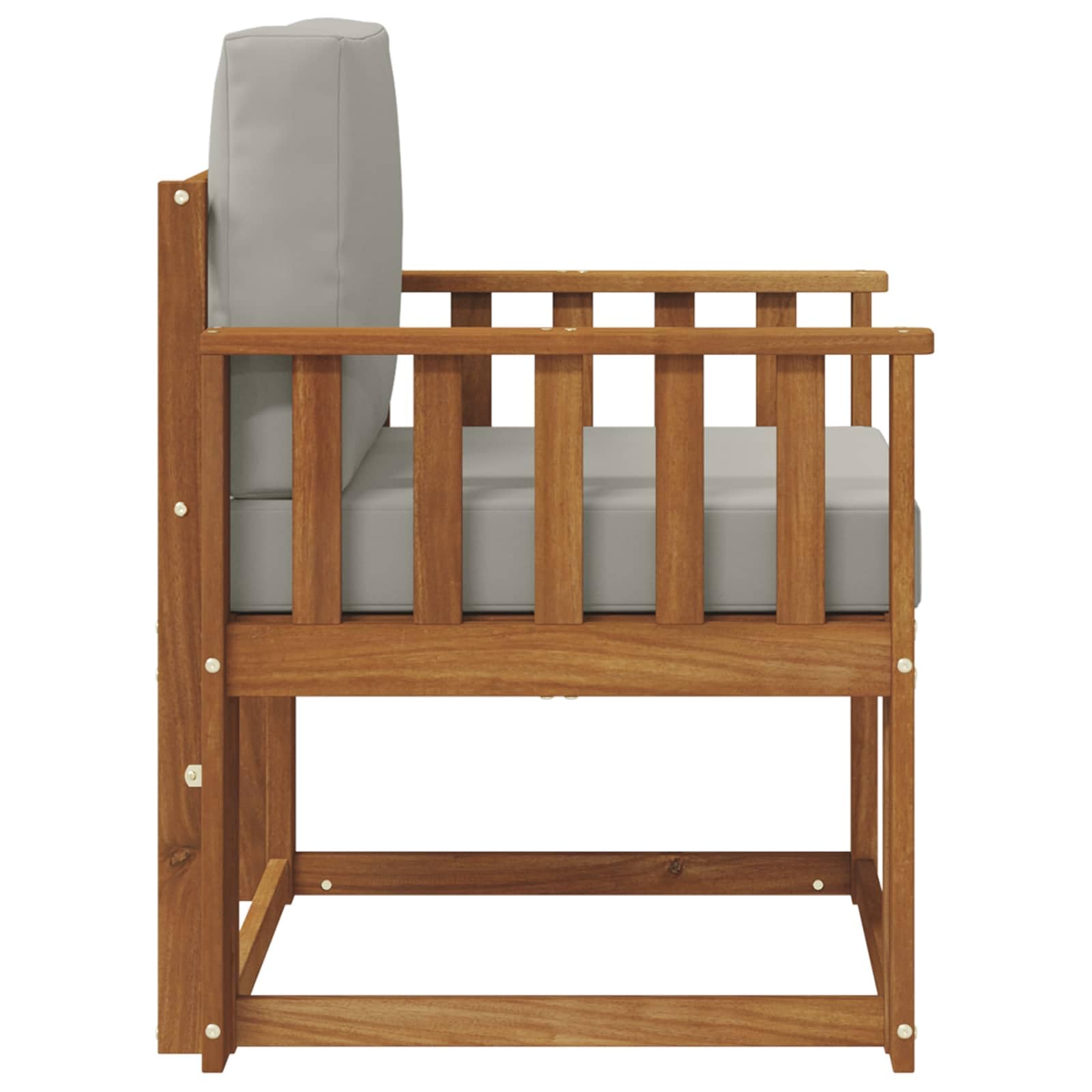 Divano da esterno in legno massello di acacia e poliestere, set di mobili da giardino, per terrazza, balcone, braccioli, listelli verticali