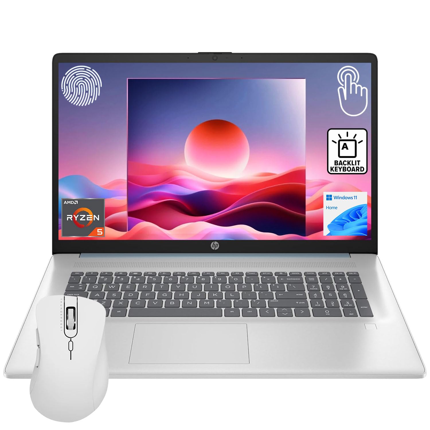 HP Essential 17.3" HD+ Touchscreen Laptop, AMD Ryzen 5 7430U, 32GB RAM, 1TB SSD, Backlit KB, Fingerprint Reader, Webcam, HDMI, Wi-Fi 6, Windows 11