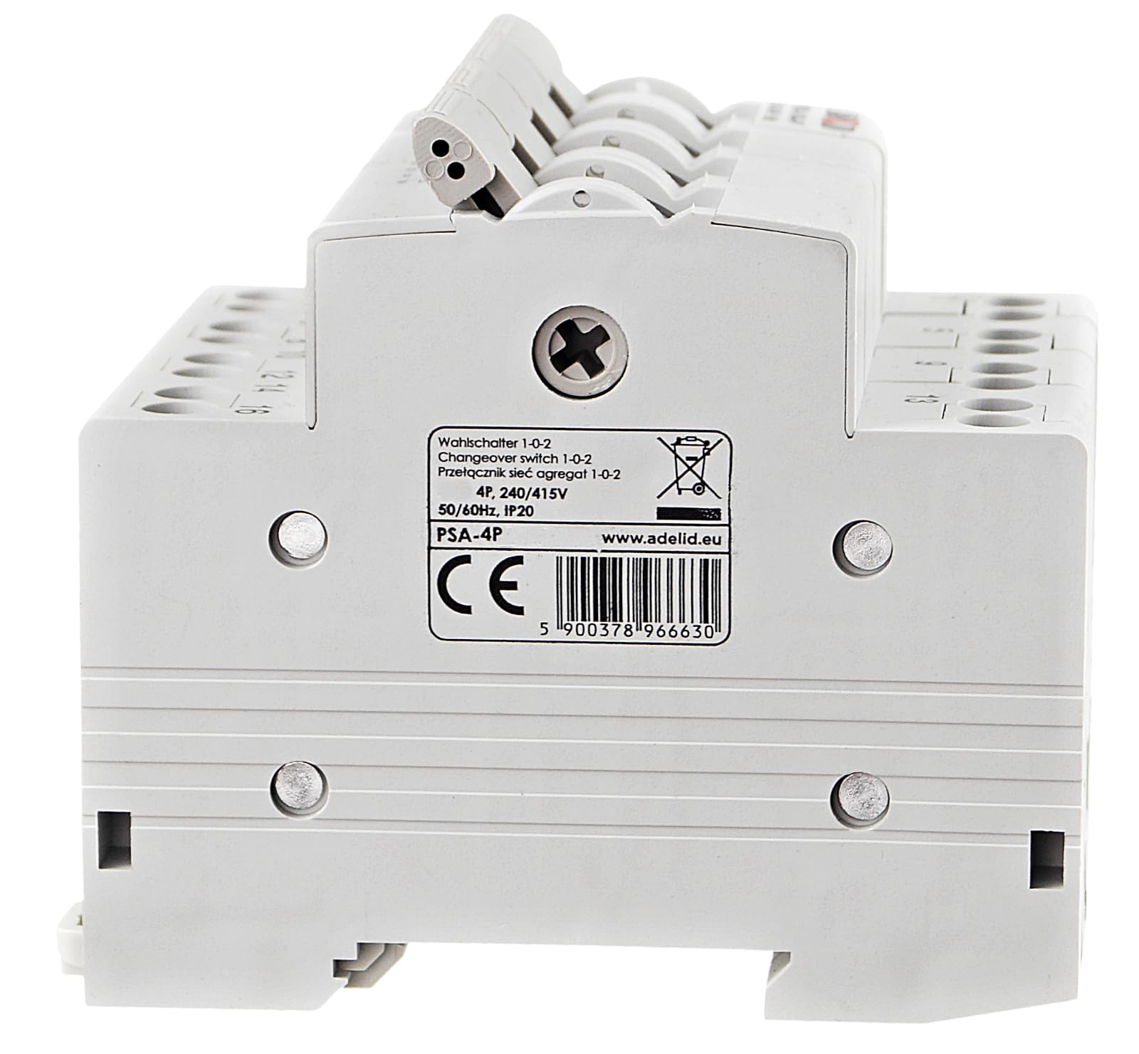 Wahlschalter-Umschalter 1-0-2 32A 4-polig | Reiheneinbau TH35-Hutschiene | 240/415V, 50/60 Hz, IP20 | Kabelquerschnitt 1-16 mm² | Mechanische Lebensdauer 8500 Zyklen