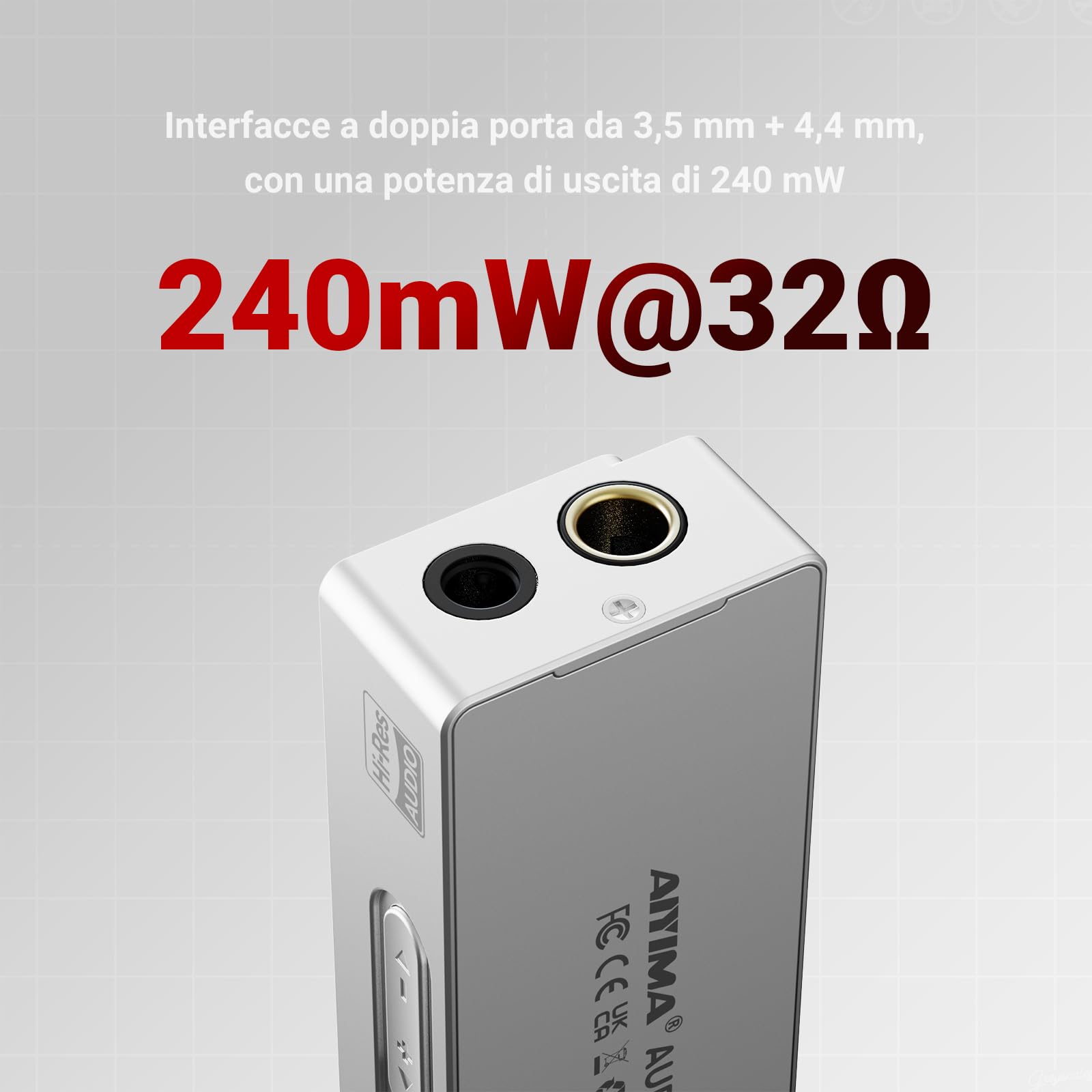 AIYIMA H4 amplificatore per cuffie DAC Hi-Fi portatile con USB-C, chip ES9039Q2M, doppia uscita cuffie (3,5 mm single-ended e 4,4 mm bilanciata), amplificatore DAC compatto con display per PS5/Switch