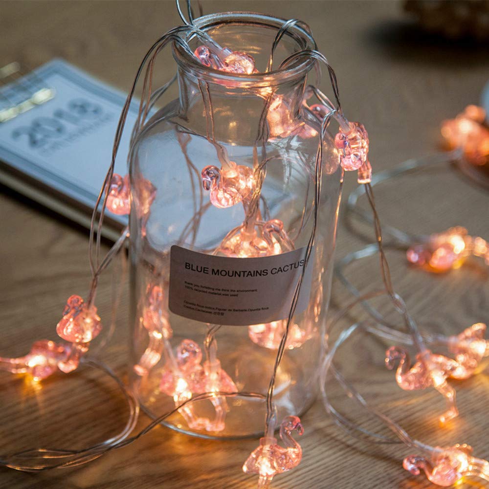 YOLIGHTPink Flamingo String Lights 40LED Fairy Lights Twinkle Flamingo Hanging Tropical Themed Lamp for Wedding Garden Parties DIY Wreathe Decoration (Pink Flamingo, Battery Powered)