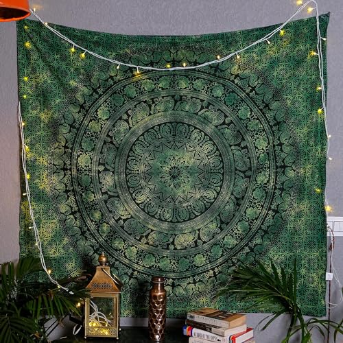 Craft Trade Mandala Verde Tapiz de Pared Indio Paño de Pared Tapestry Bohemia Colgante de Pared Tapices para Hogar Sala de Estar y Dormitorio- 76 x 102 cm